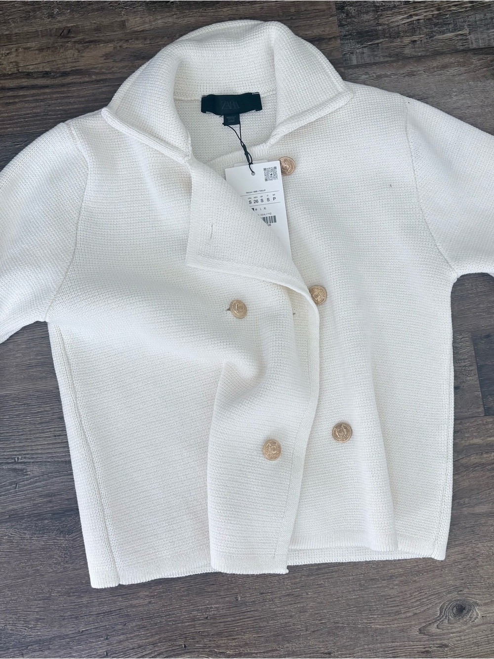 Zara Double Breasted Knit Sweater NEW NWT Small Cream